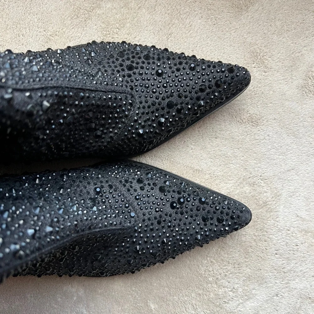 Jessica Simpson‎ 9 M Black Rhinestone Western Ankle Boots Pointed Toe Block Heel